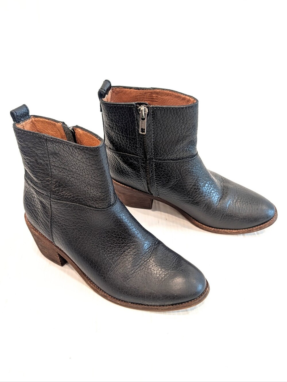 MADEWELL Womens The Perrie Black Pebble Leather Ankle Boots Side Zipper Size 6.5